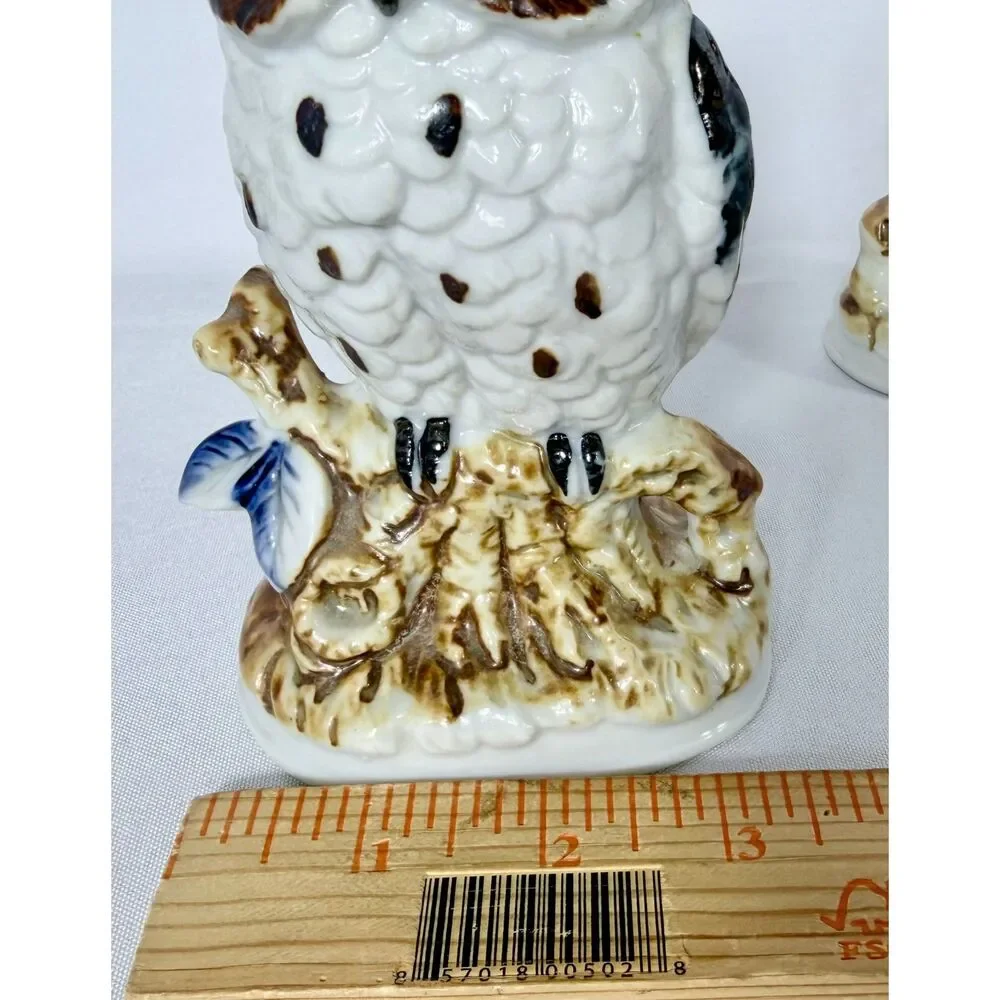 Vtg Ceramic Glazed Owl Pair Snow 6